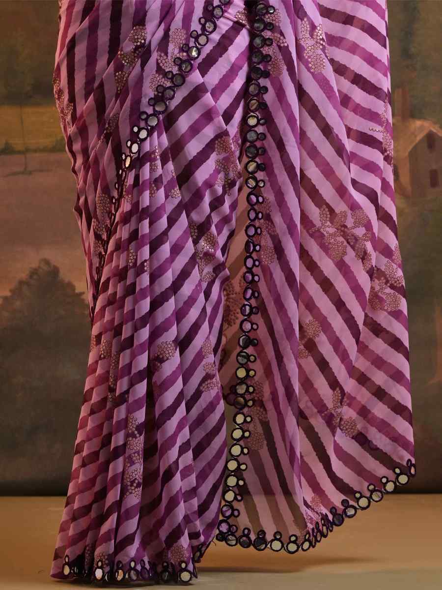 Purple Georgette Printed Festival Casual Contemporary Saree