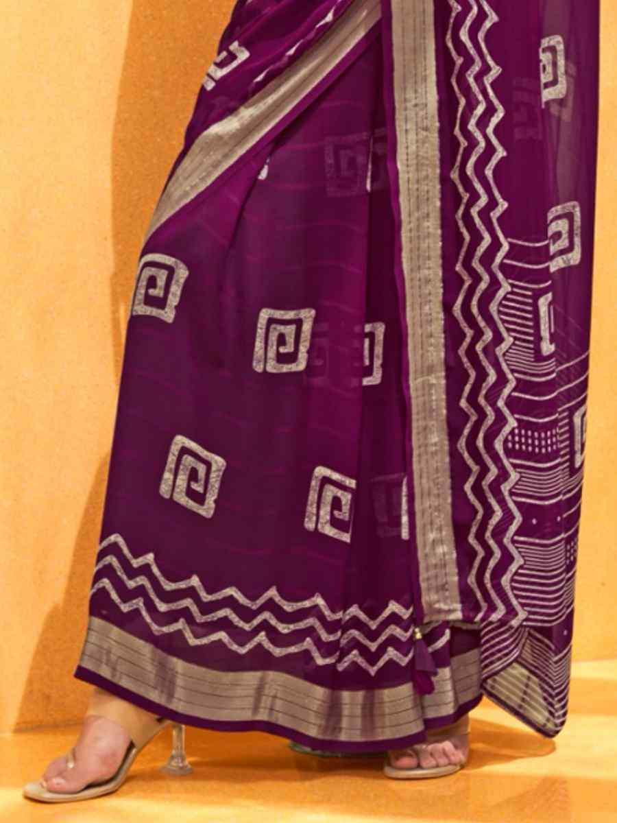 Purple Georgette Printed Festival Party Contemporary Saree