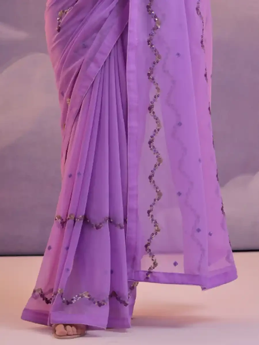 Purple Georgette Sequins Cocktail Party Classic Style Saree