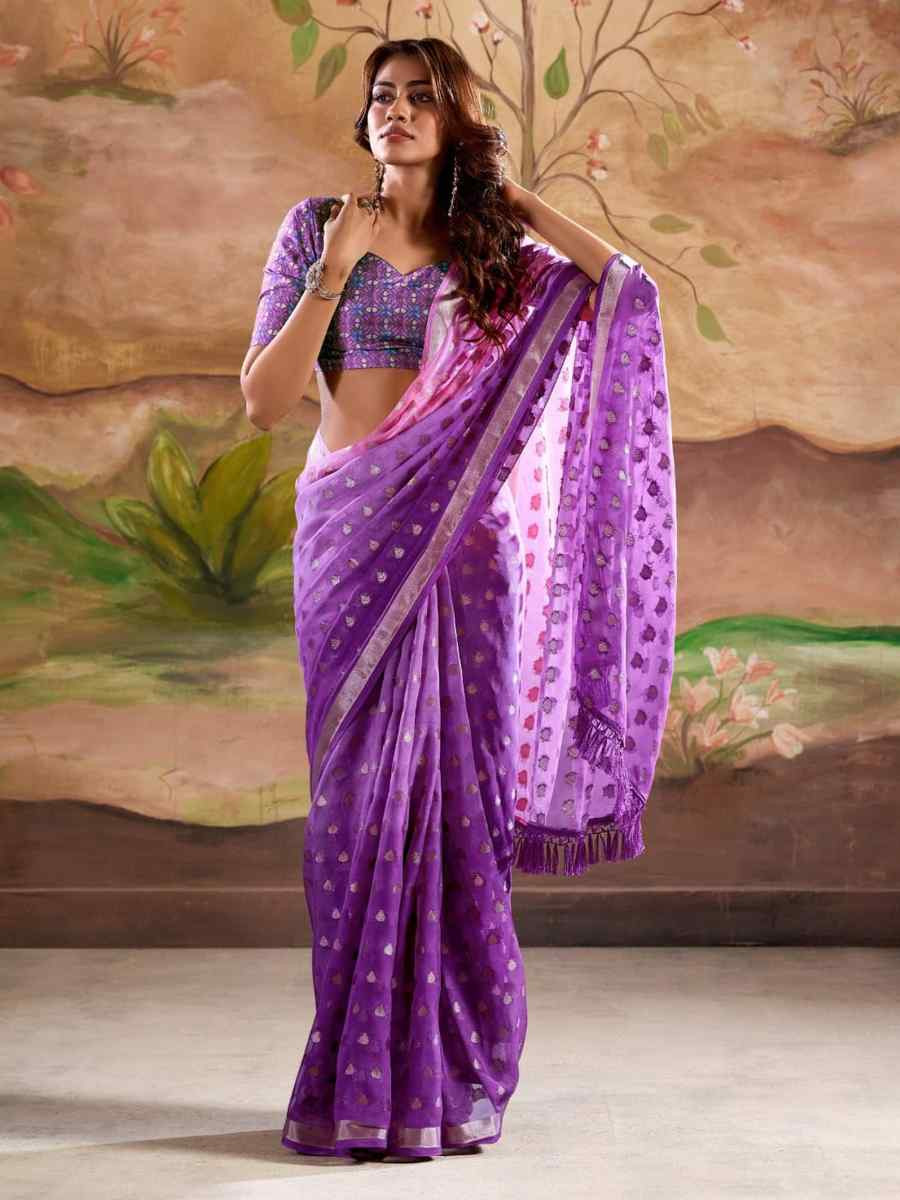 Purple Georgette Silk Handwoven Festival Party Classic Style Saree