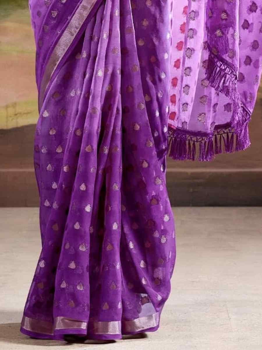 Purple Georgette Silk Handwoven Festival Party Classic Style Saree