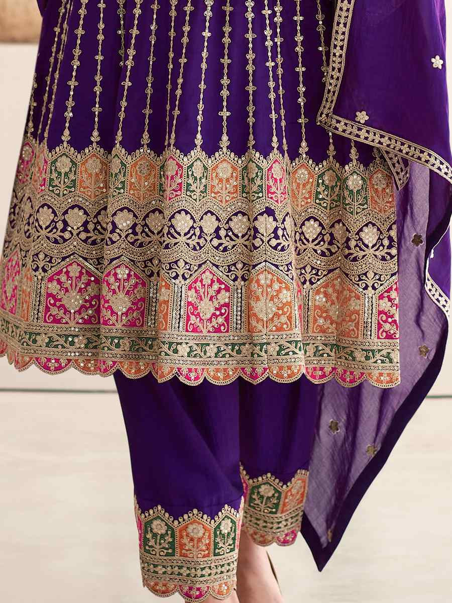 Purple Heavy Chinon Embroidered Festival Mehendi Ready Patiala Salwar Kameez