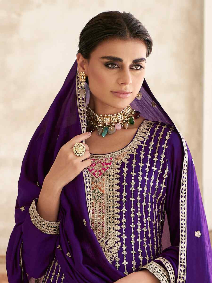 Purple Heavy Chinon Embroidered Festival Mehendi Ready Patiala Salwar Kameez