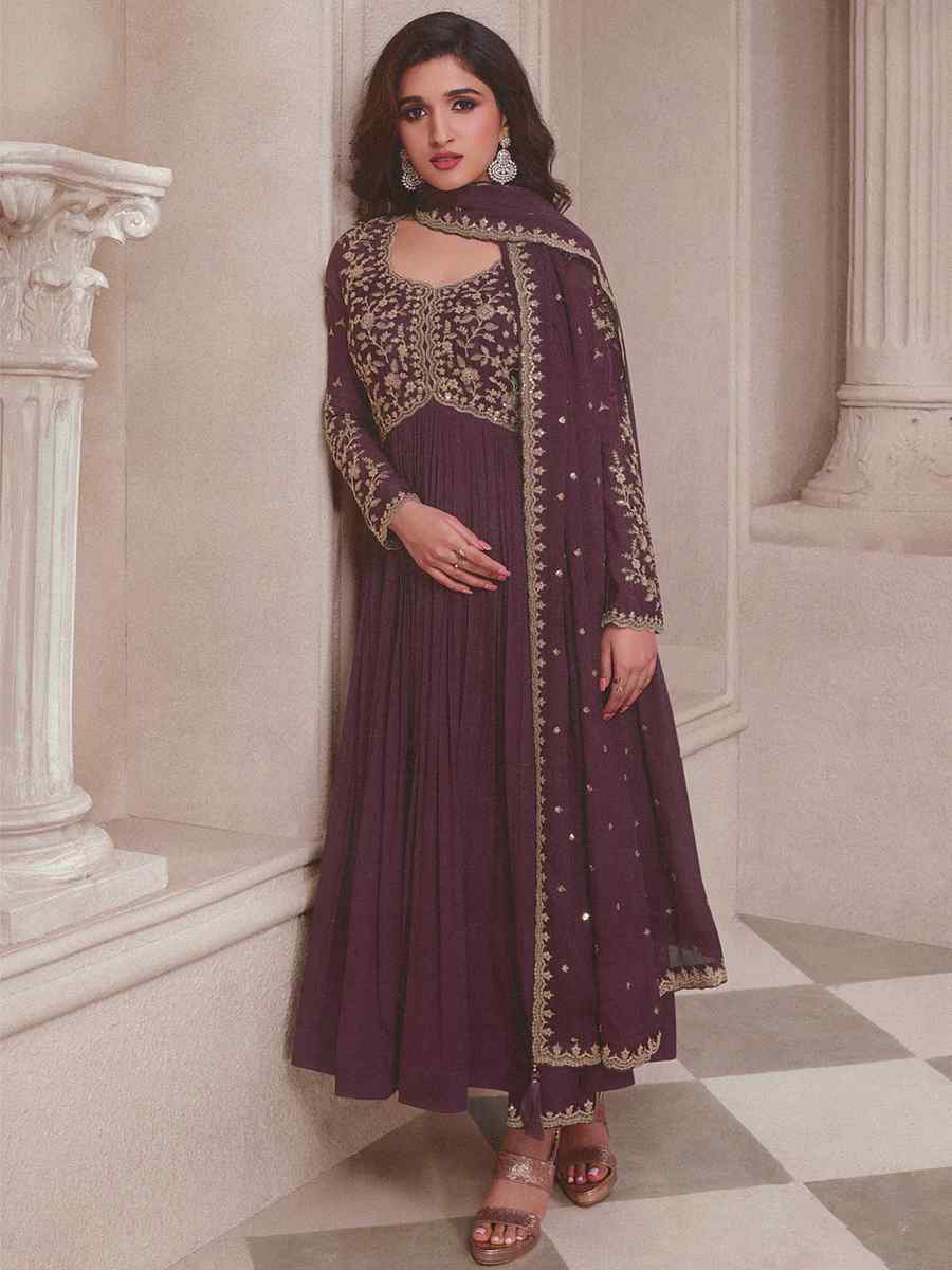 Purple Heavy Chinon Embroidered Festival Wedding Anarkali Salwar Kameez