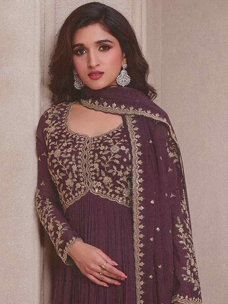 Purple Heavy Chinon Embroidered Festival Wedding Anarkali Salwar Kameez