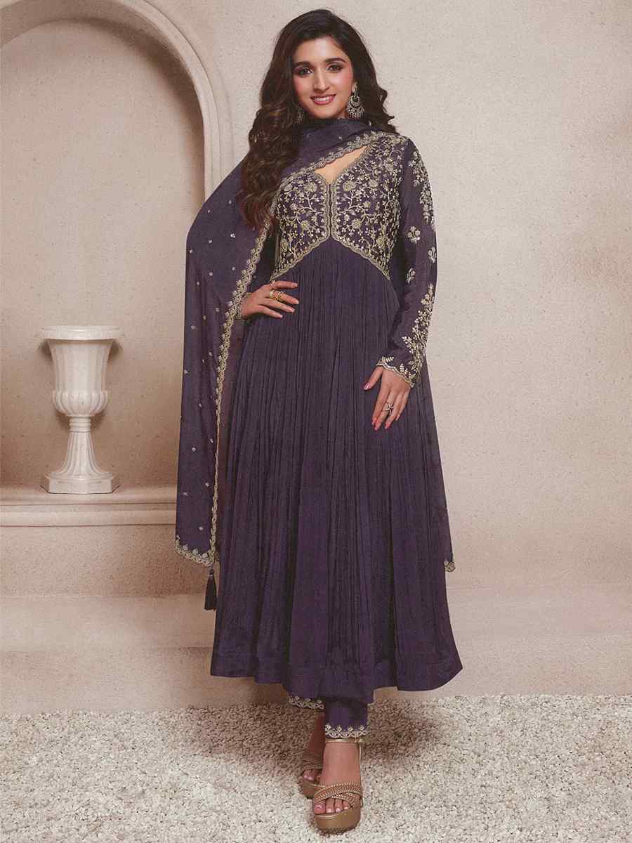 Purple Heavy Chinon Embroidered Festival Wedding Anarkali Salwar Kameez