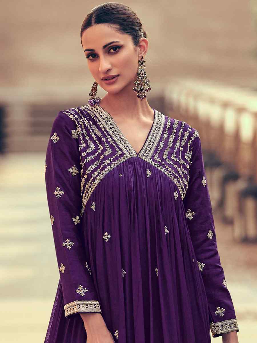 Purple Heavy Chinon Embroidered Festival Wedding Ready Anarkali Salwar Kameez