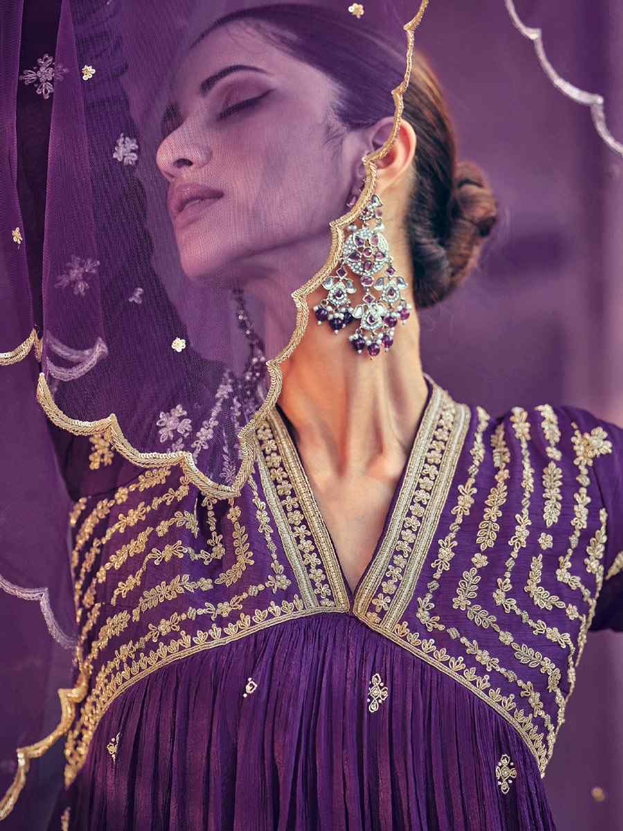 Purple Heavy Chinon Embroidered Festival Wedding Ready Anarkali Salwar Kameez