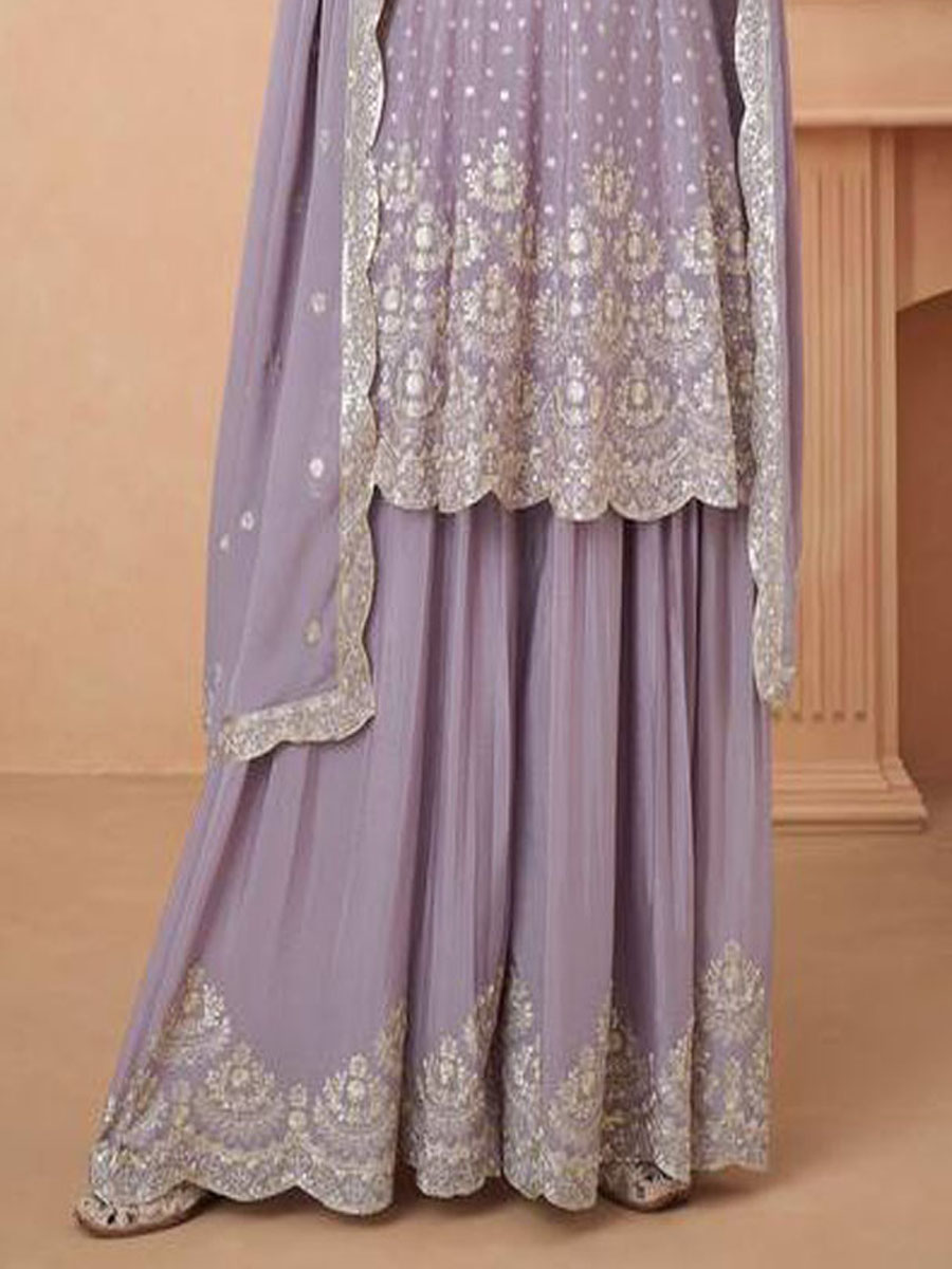 Purple Heavy Chinon Embroidered Festival Wedding Ready Sharara Pant Salwar Kameez