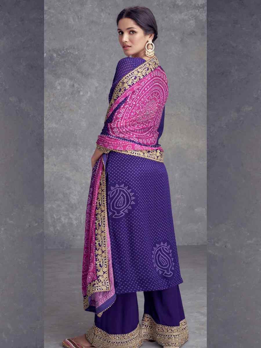 Purple Heavy Chinon Silk Embroidered Festival Wedding Palazzo Pant Salwar Kameez