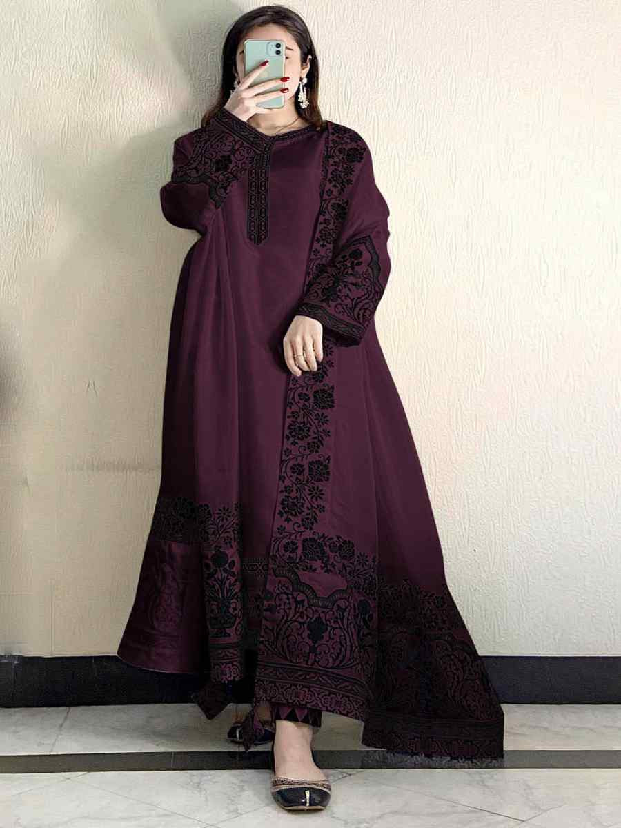 Purple Heavy Faux Georgette Embroidered Festival Wedding Anarkali Salwar Kameez