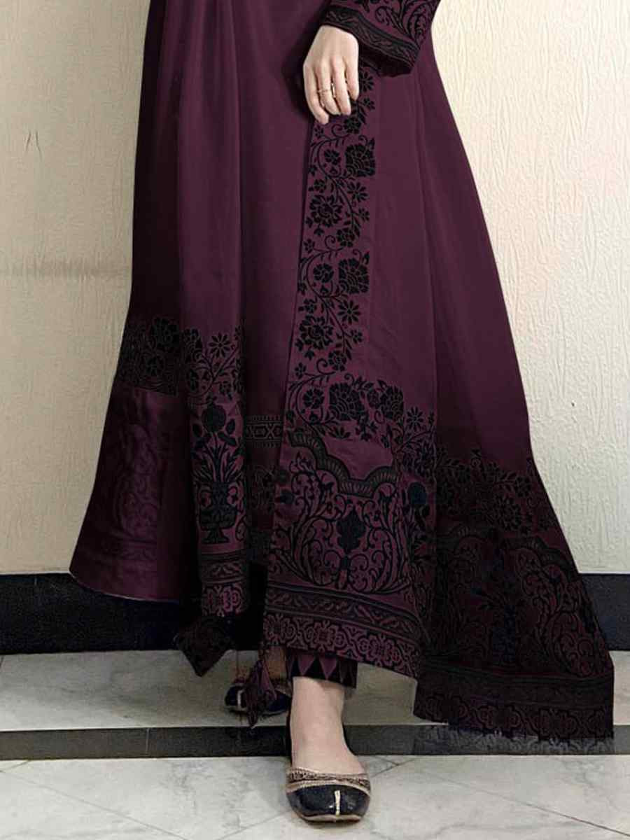 Purple Heavy Faux Georgette Embroidered Festival Wedding Anarkali Salwar Kameez