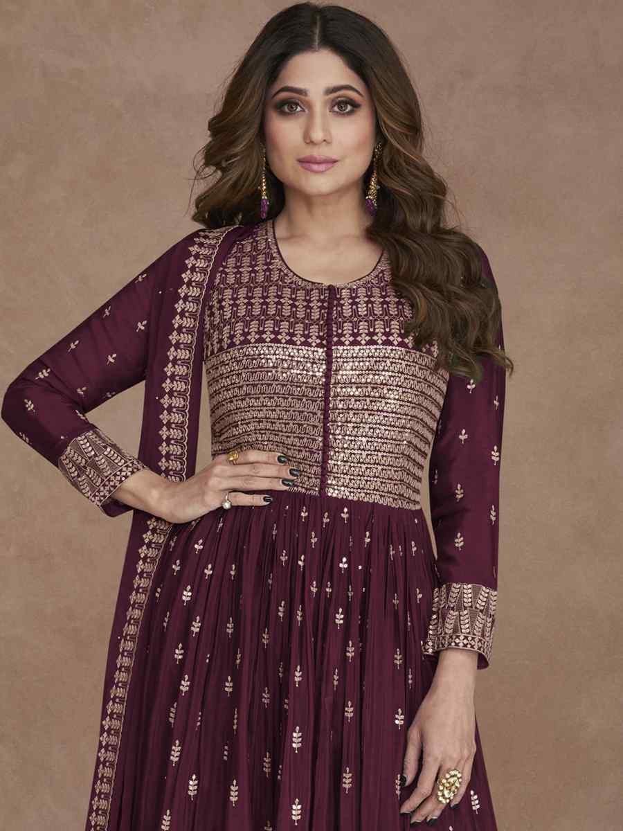 Buy a Purple Embroidered Churidar/Palazzo/Pant Style Suit