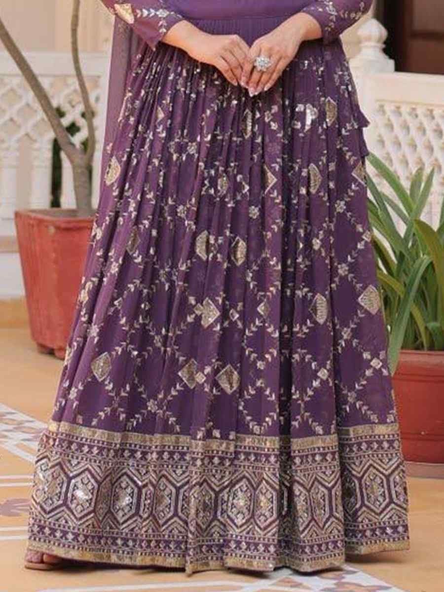 Purple Heavy Faux Georgette Embroidered Wedding Festival Heavy Border Lehenga Choli