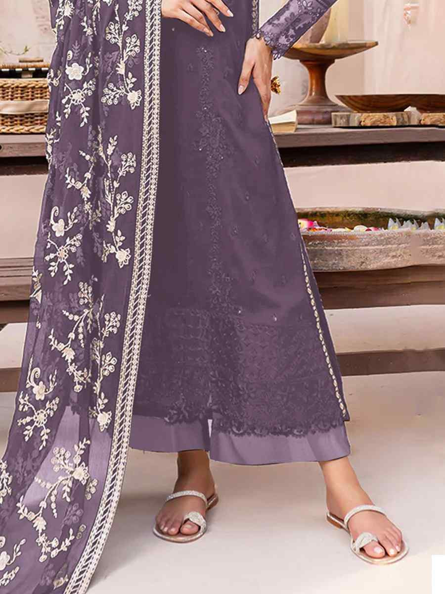 Purple Heavy Fox Georgette Embroidered Festival Casual Palazzo Pant Salwar Kameez