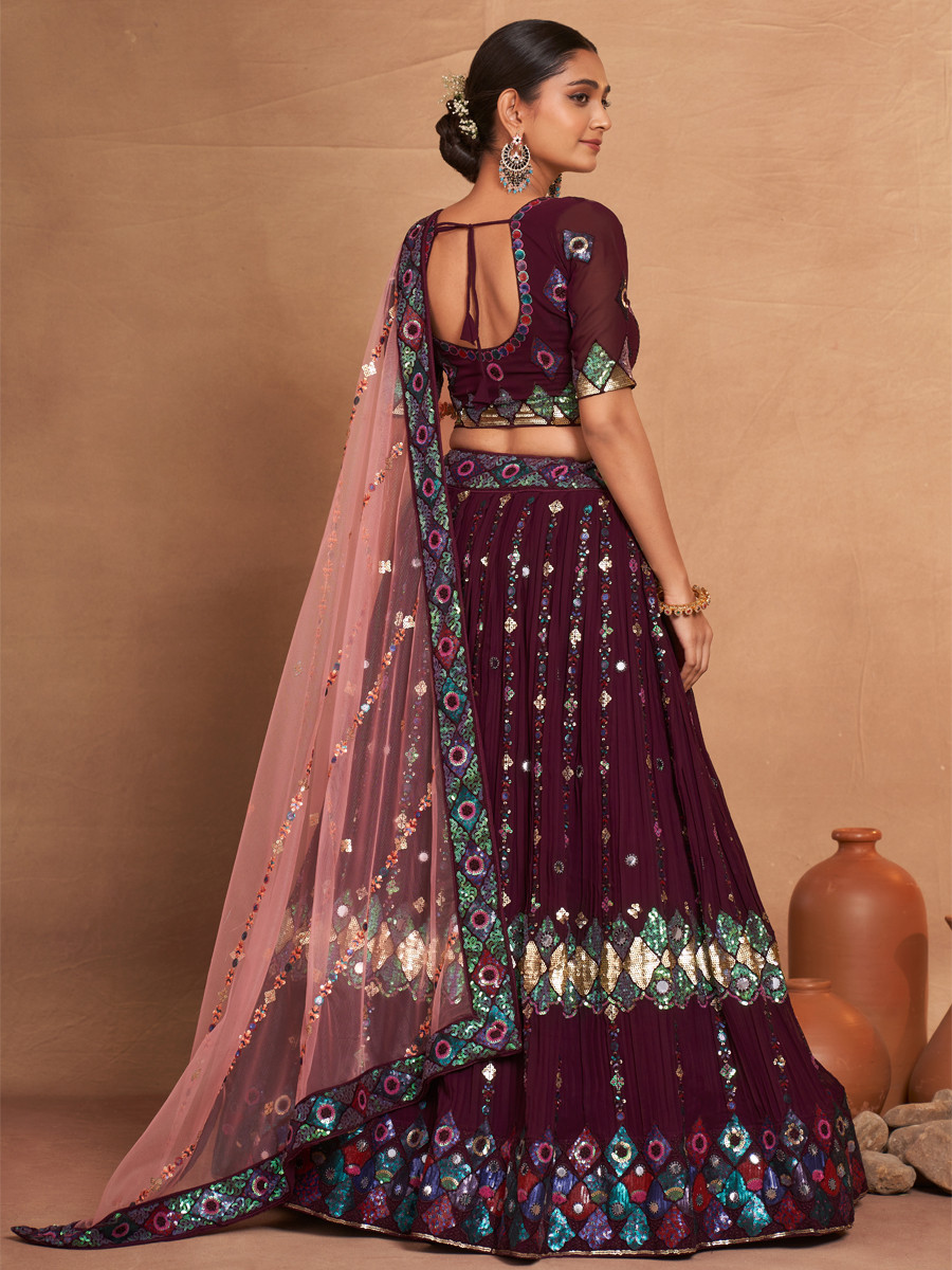 Purple Heavy Georgette Embroidered Bridesmaid Wedding Circular Lehenga Choli