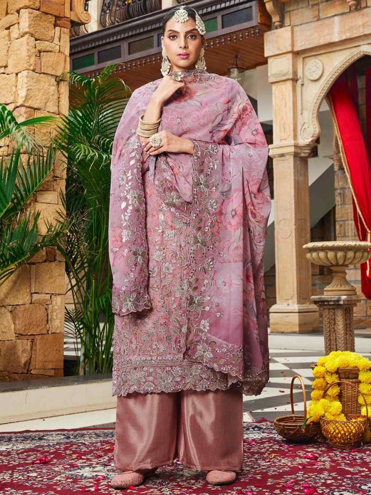 Purple Heavy Georgette Embroidered Festival Wedding Palazzo Pant Salwar Kameez
