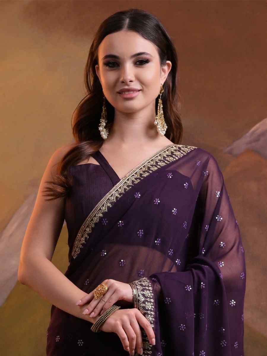 Purple Heavy Georgette Handwoven Festival Wedding Classic Style Saree