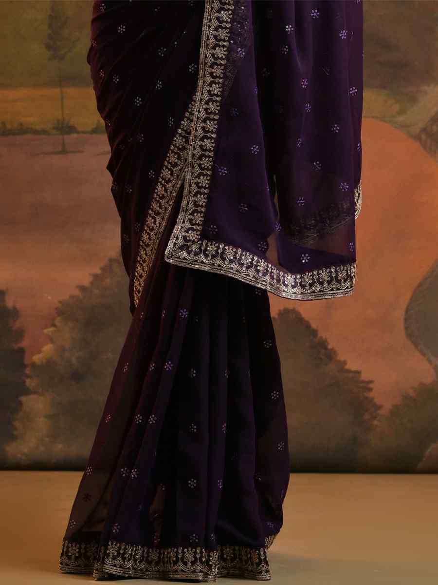 Purple Heavy Georgette Handwoven Festival Wedding Classic Style Saree