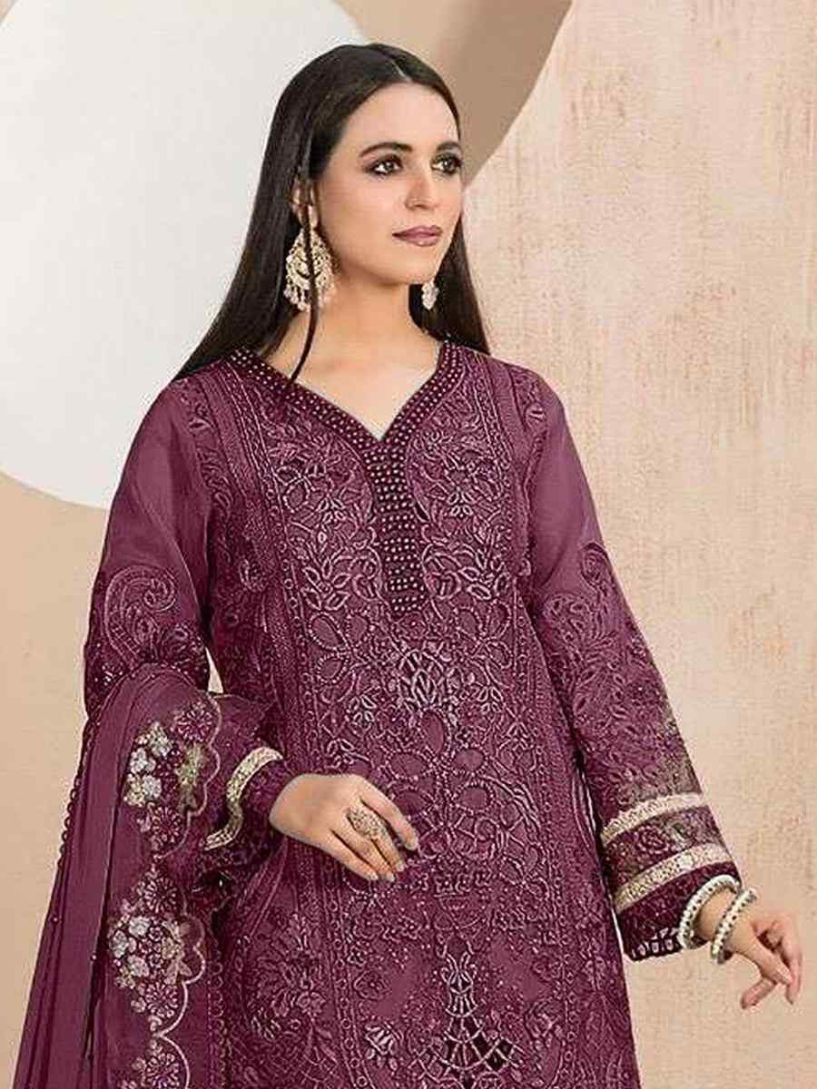 Purple Heavy Organza Embroidered Festival Casual Pant Salwar Kameez