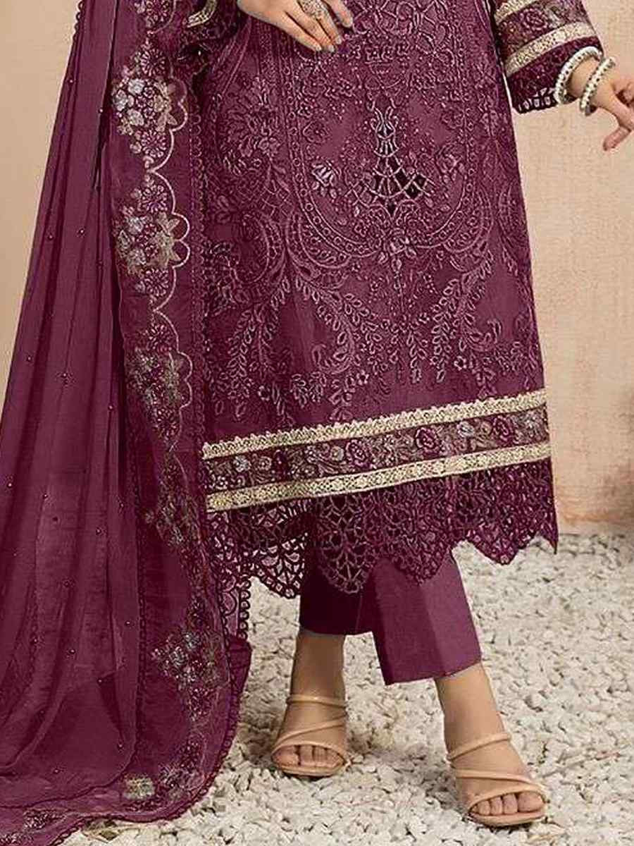 Purple Heavy Organza Embroidered Festival Casual Pant Salwar Kameez