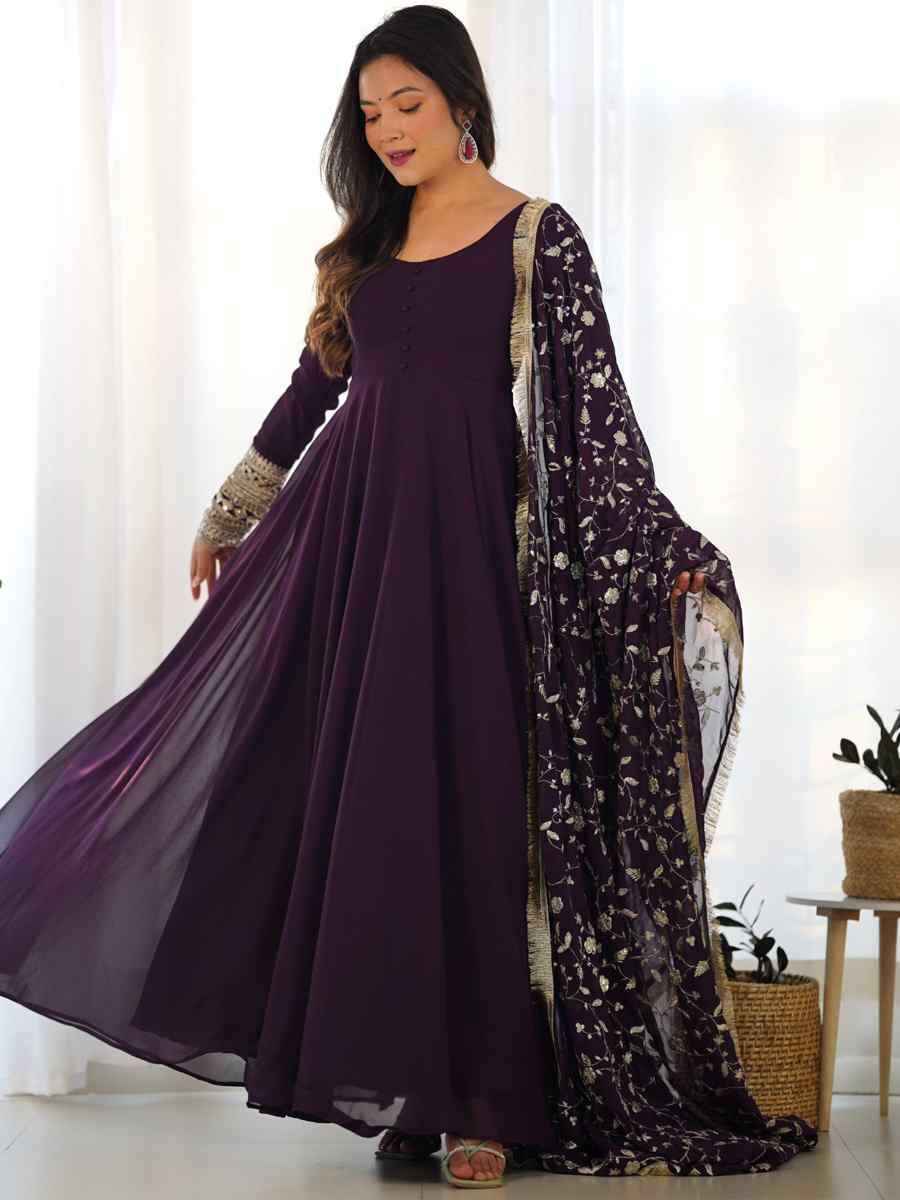 Purple Heavy Pure Soft Faux Georgette Embroidered Festival Mehendi Ready Anarkali Salwar Kameez