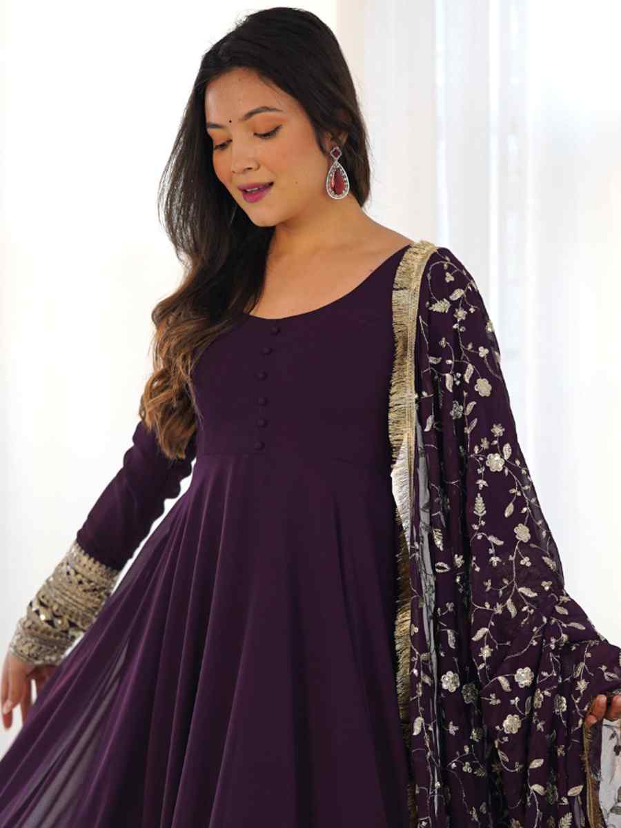 Purple Heavy Pure Soft Faux Georgette Embroidered Festival Mehendi Ready Anarkali Salwar Kameez