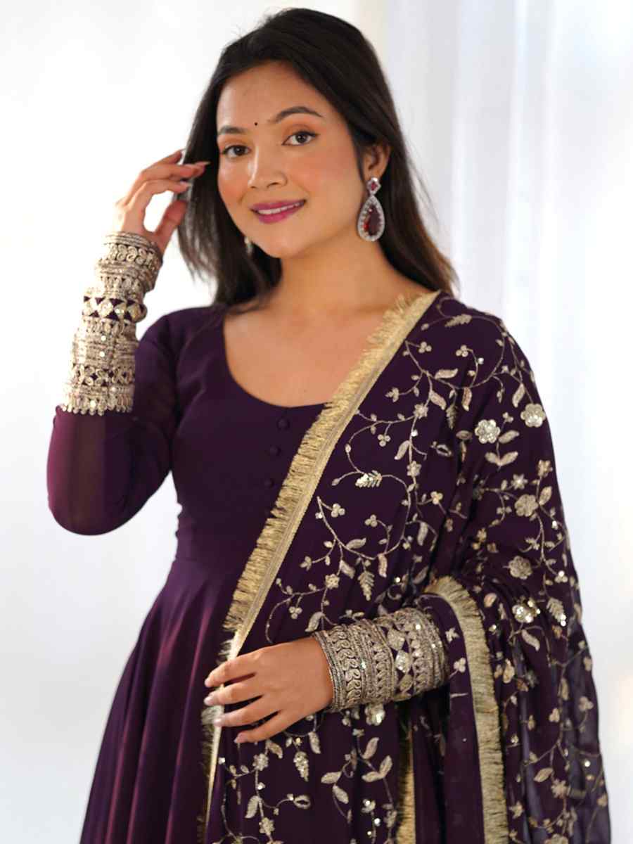 Purple Heavy Pure Soft Faux Georgette Embroidered Festival Mehendi Ready Anarkali Salwar Kameez