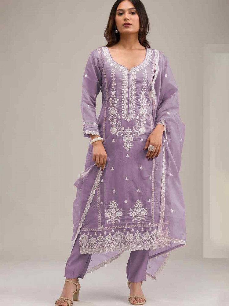 Purple Heavy Pv Cotton Embroidered Festival Wedding Pant Salwar Kameez