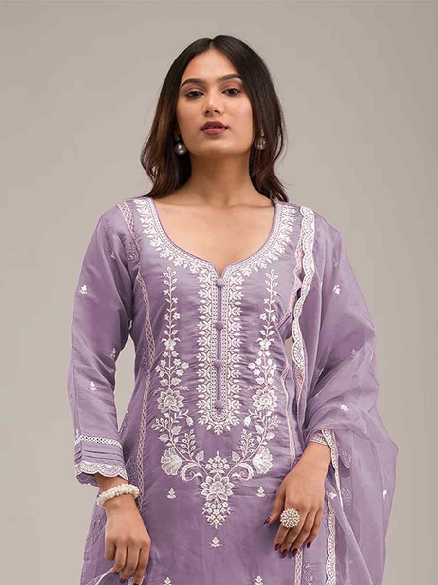 Purple Heavy Pv Cotton Embroidered Festival Wedding Pant Salwar Kameez