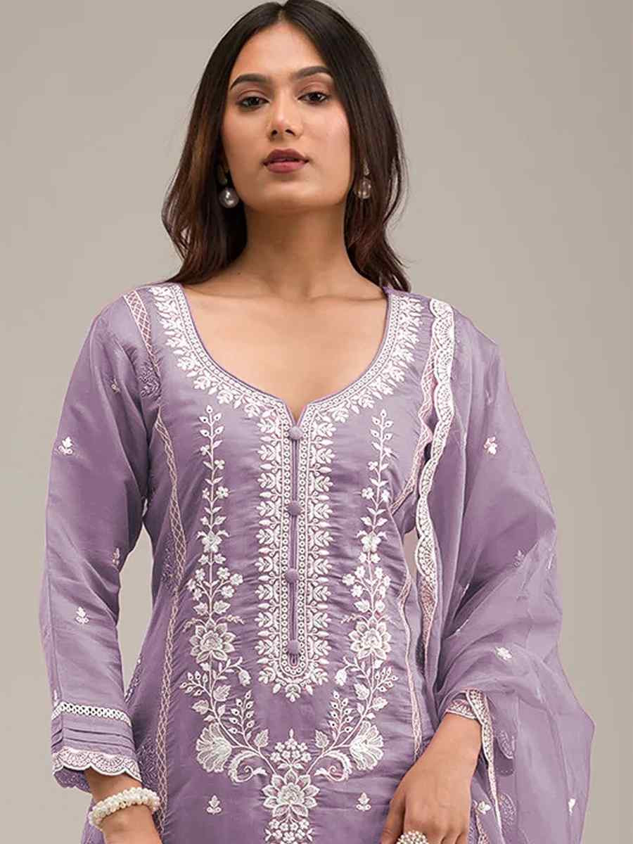 Purple Heavy Pv Cotton Embroidered Festival Wedding Pant Salwar Kameez