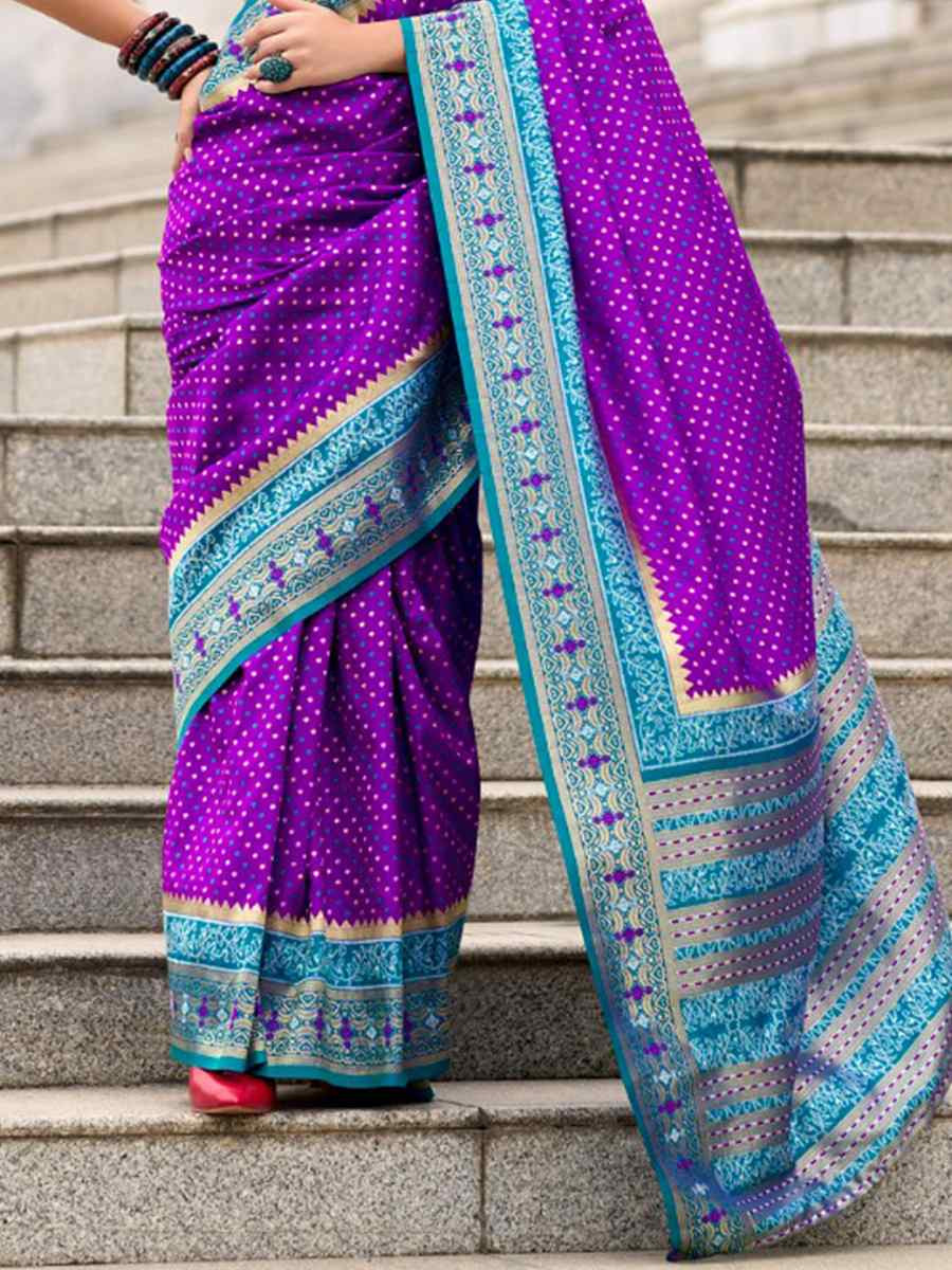 Purple Ikkat Soft Silk Handwoven Festival Wedding Heavy Border Saree