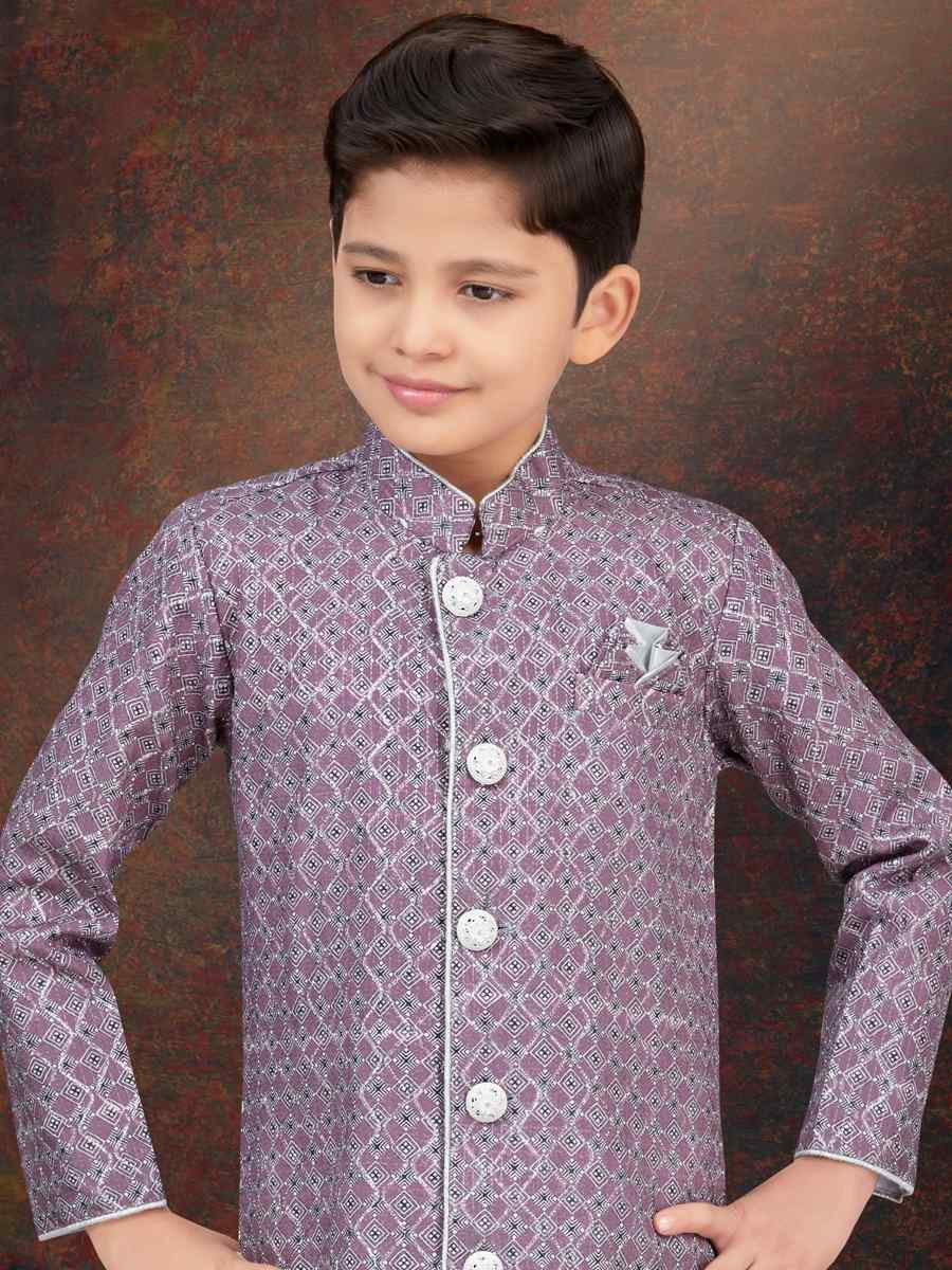 Purple Jacquard Embroidered Festival Wedding Kurta Pyjama Boys Wear