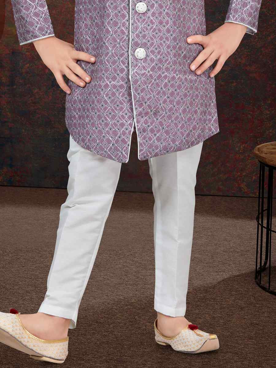 Purple Jacquard Embroidered Festival Wedding Kurta Pyjama Boys Wear