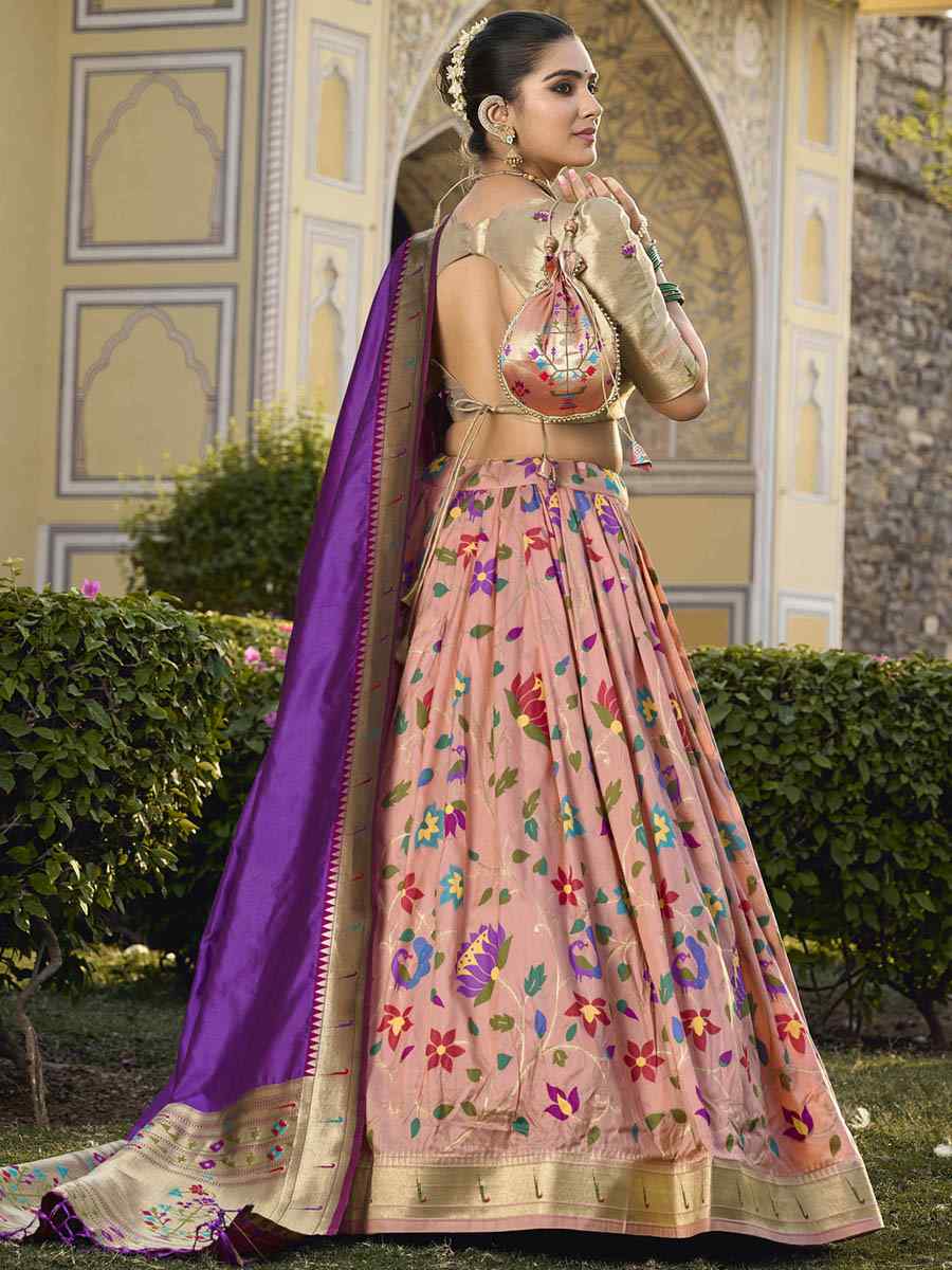 Purple Jacquard Silk Paithani Embroidered Bridesmaid Wedding Heavy Border Lehenga Choli