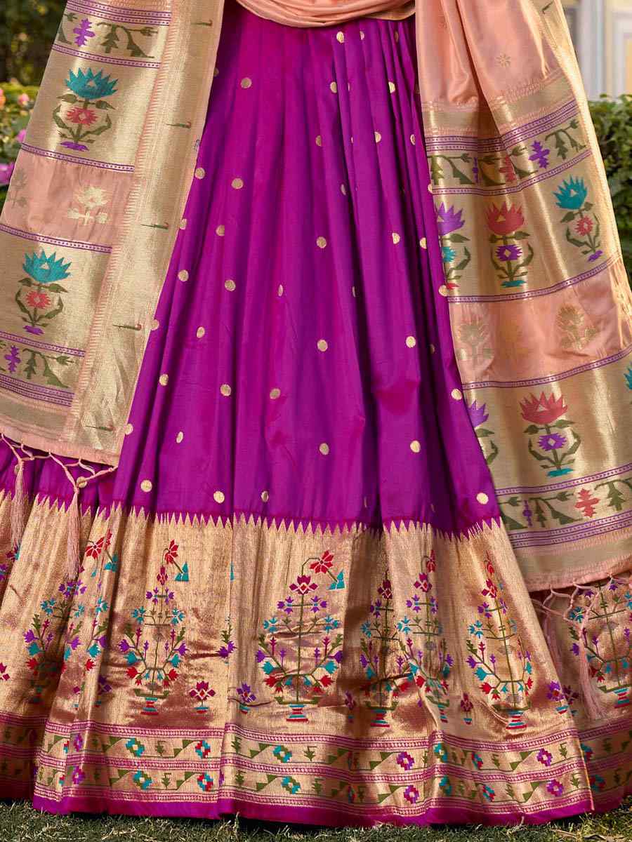 Purple Jacquard Silk Paithani Embroidered Bridesmaid Wedding Heavy Border Lehenga Choli