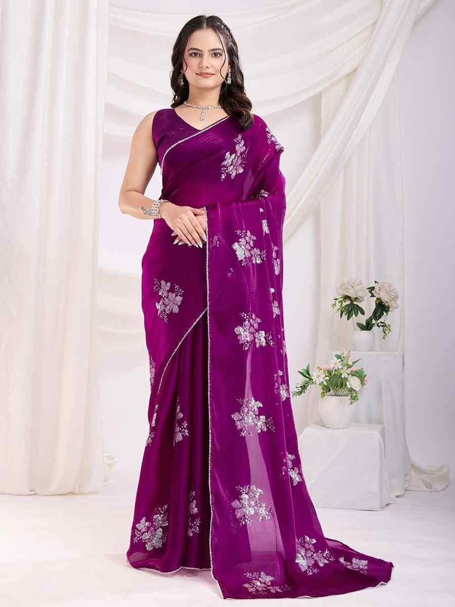 Purple Jimmy Choo Handwoven Festival Wedding Heavy Border Saree