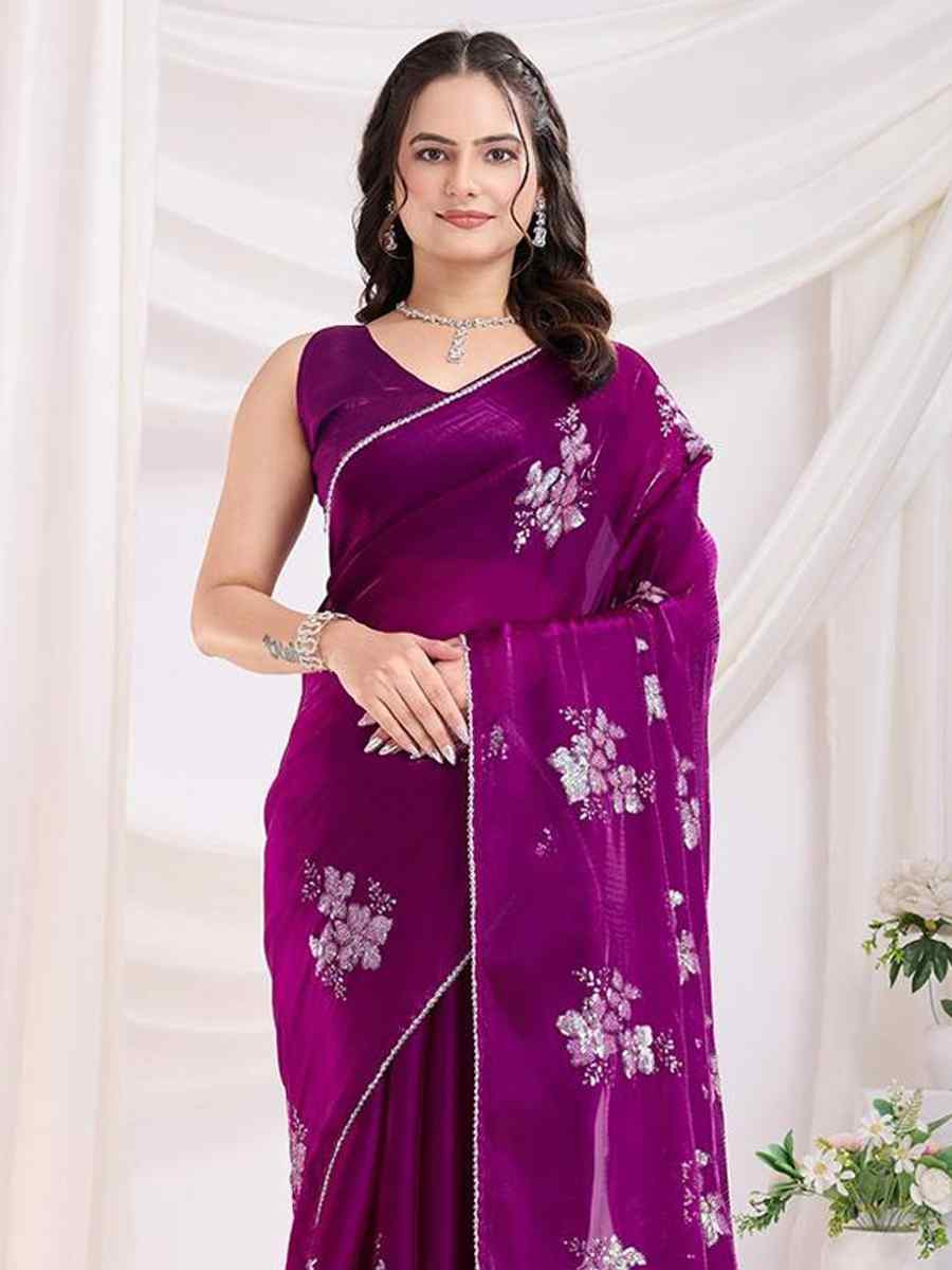 Purple Jimmy Choo Handwoven Festival Wedding Heavy Border Saree