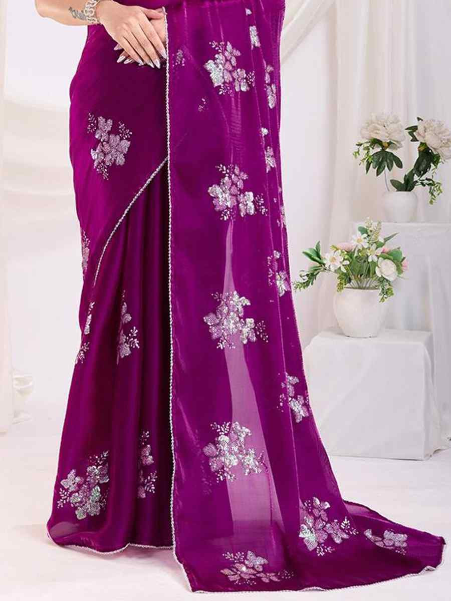 Purple Jimmy Choo Handwoven Festival Wedding Heavy Border Saree