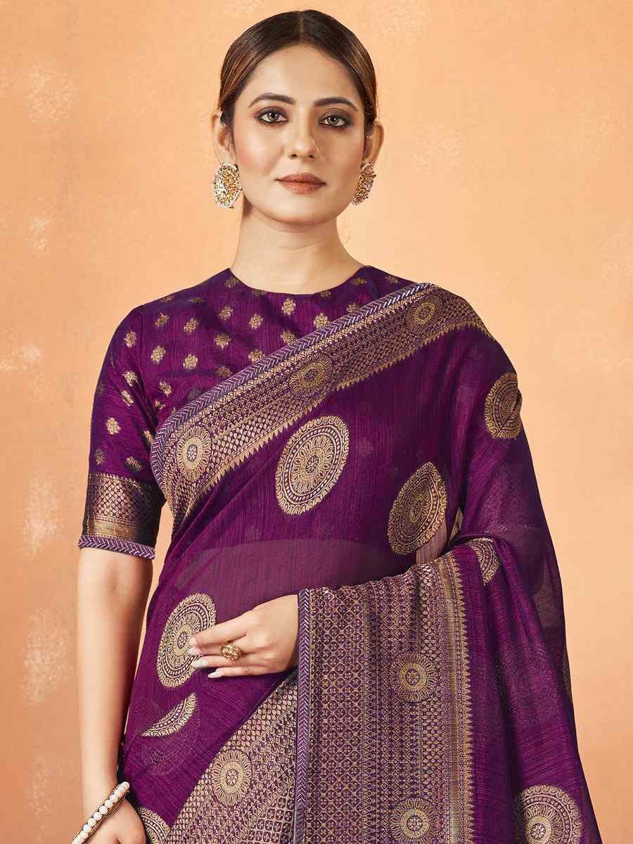 Purple Kanjivaram Silk Embroidered Festival Party Heavy Border Saree