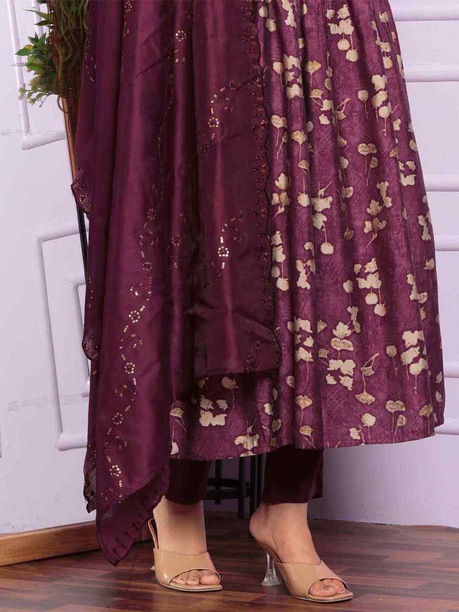 Purple Modal Silk Embroidered Festival Mehendi Ready Anarkali Salwar Kameez