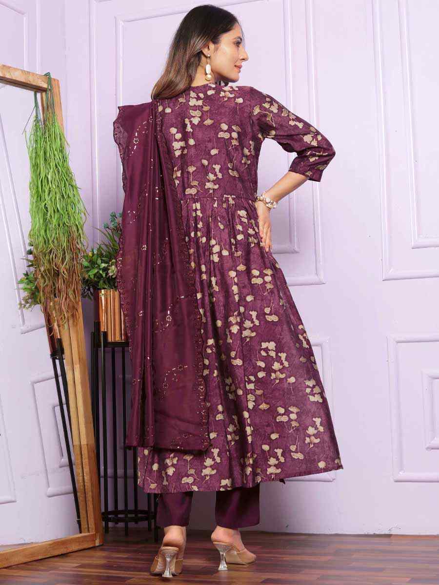 Purple Modal Silk Embroidered Festival Mehendi Ready Anarkali Salwar Kameez