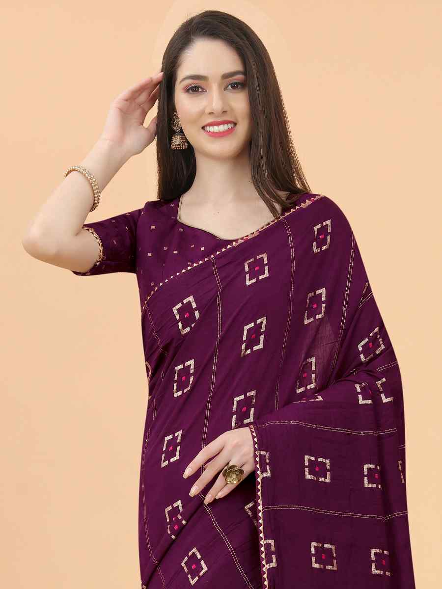 Purple Modal Viscose Silk Printed Party Festival Contemporary Saree