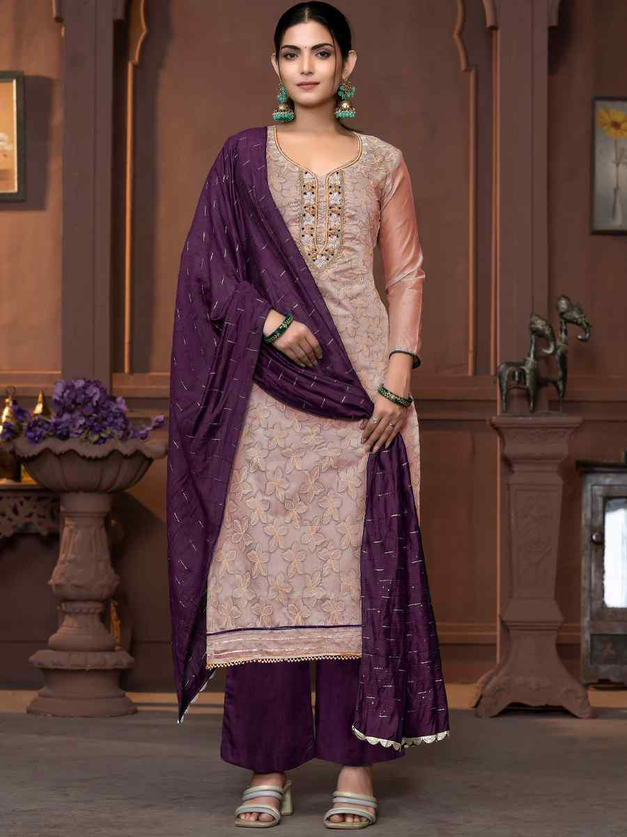 Purple Model Cotton Embroidered Casual Festival Pant Salwar Kameez