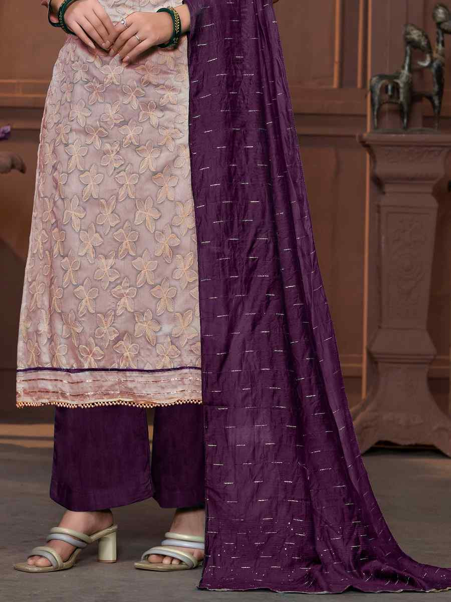 Purple Model Cotton Embroidered Casual Festival Pant Salwar Kameez