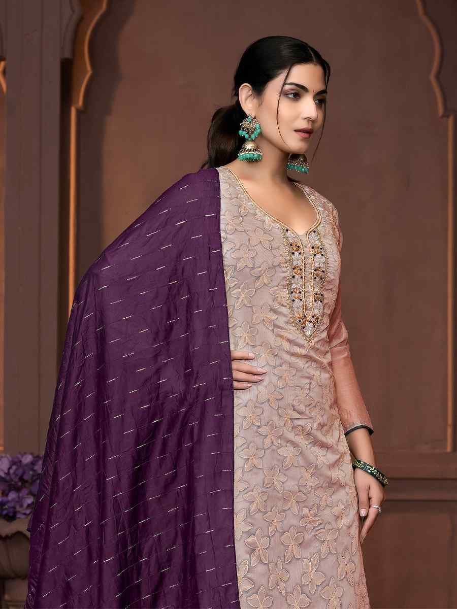 Purple Model Cotton Embroidered Casual Festival Pant Salwar Kameez