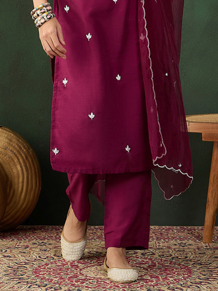 Purple Musline Embroidered Festival Casual Ready Pant Salwar Kameez