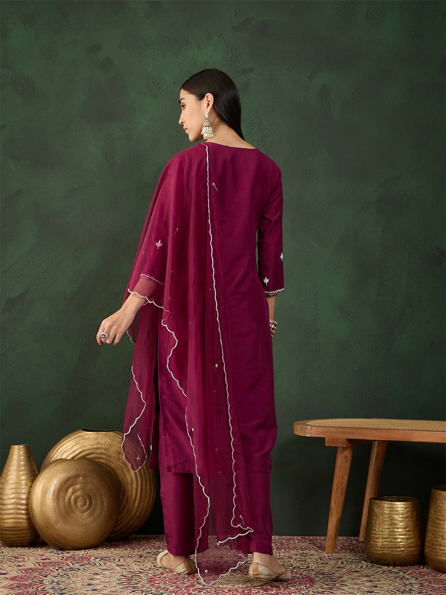 Purple Musline Embroidered Festival Casual Ready Pant Salwar Kameez