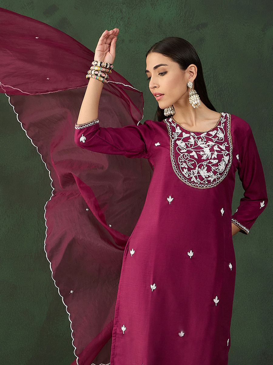 Purple Musline Embroidered Festival Casual Ready Pant Salwar Kameez