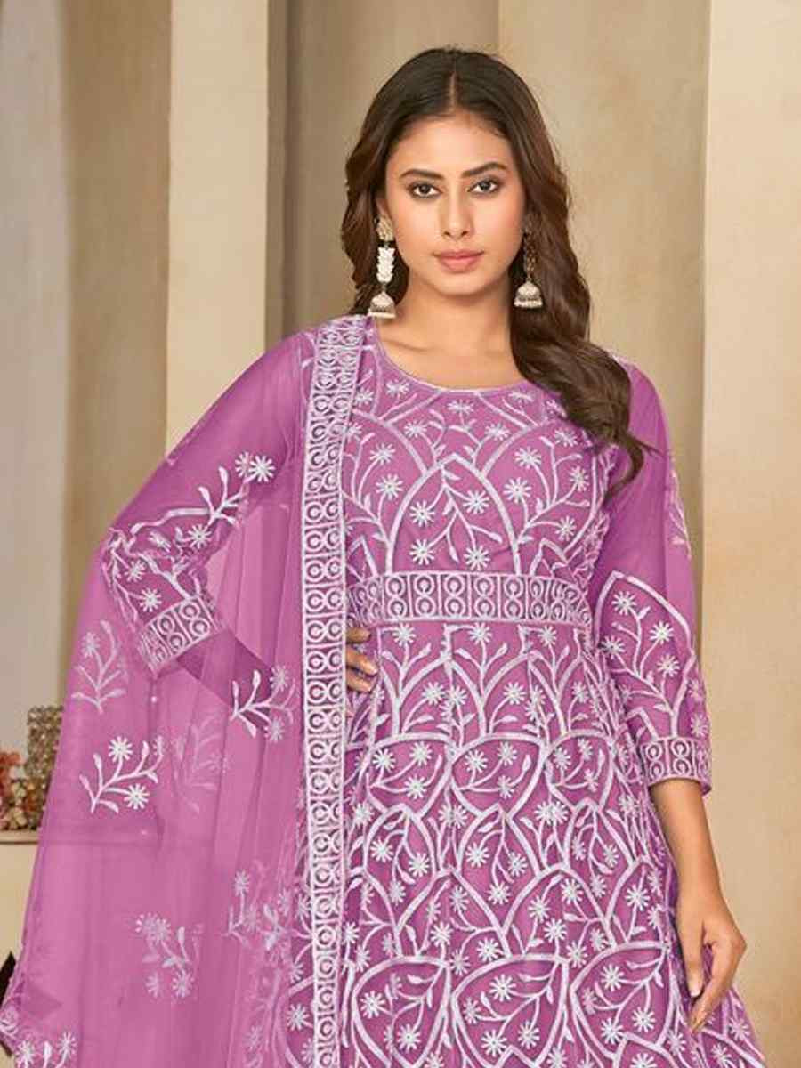 Purple Net Embroidered Festival Wedding Anarkali Salwar Kameez